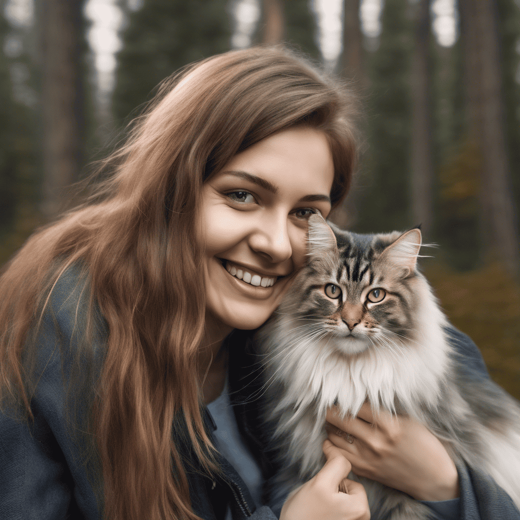 frau mit Norwegische Waldkatze