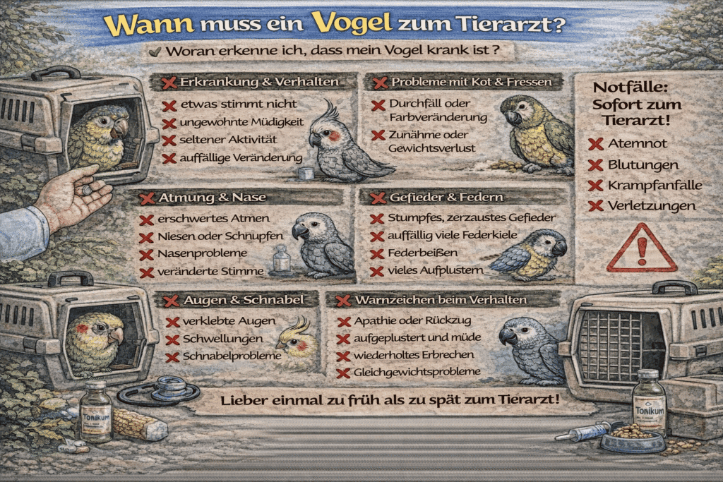 Infografik: Woran man erkennt, dass ein Vogel zum Tierarzt muss