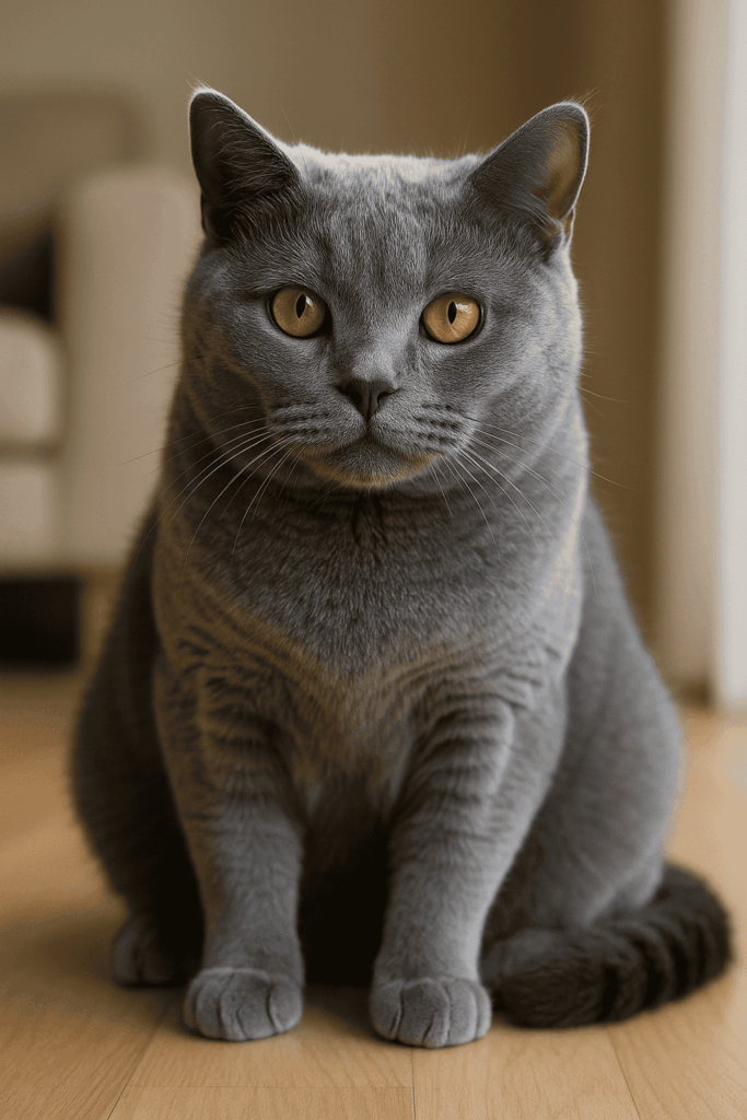 Kartäuser-Katze mit blaugrauem Fell und kupferfarbenen Augen