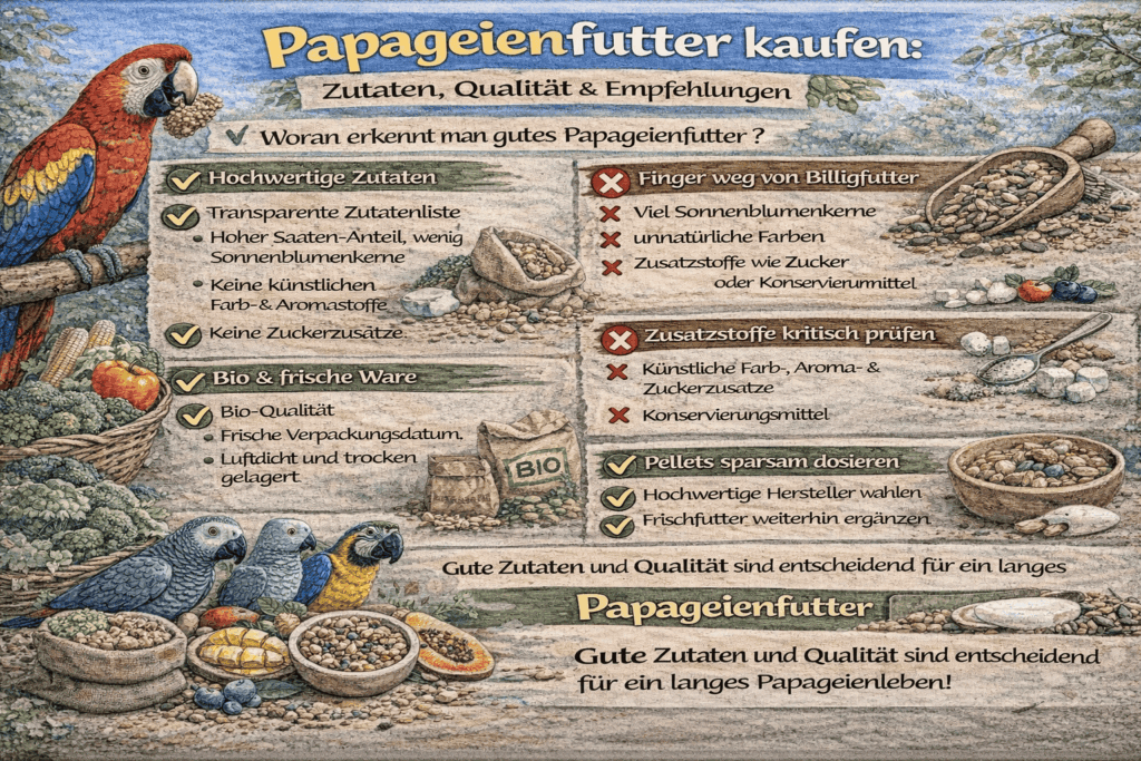 Infografik: Worauf man beim Kauf von Papageienfutter achten sollte