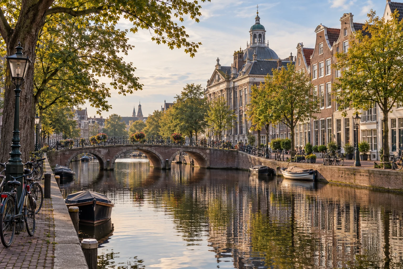 AI-gegenereerde stadsimpressie van Leiden met de Rapenburg