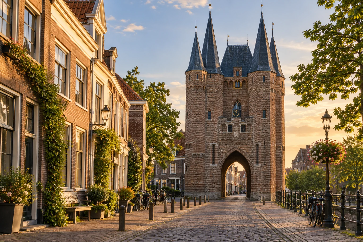 AI-gegenereerde stadsimpressie van Zwolle met de Sassenpoort